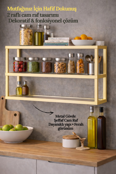 tino furniture Nivo Metal Camlı Duvar Rafı - Mutfak, Banyo ve Yatak Odası İçi...