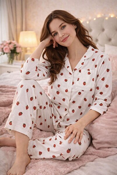 cdh çeyize dair herşey Жіночий піжамний комплект на ґудзиках із візерунком "П...