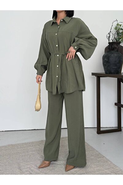 Tarzımızbir Shirt Set with Bottom and Top Pieces Tensel Cupra Fabric Is Suita...