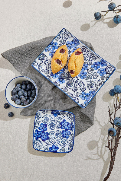 Paşabahçe Anemon Porselen Dikdörtgen Mavi Servis Tabağı M