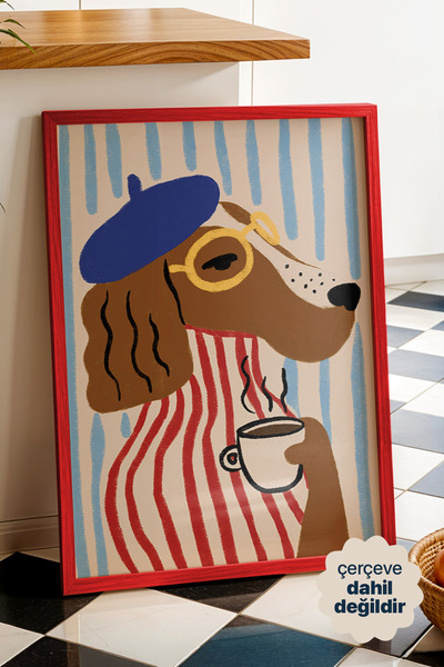 Persona Istanbul Le Café Chic - İllüstratif Fransız Köpek Posteri (Çerçevesiz)