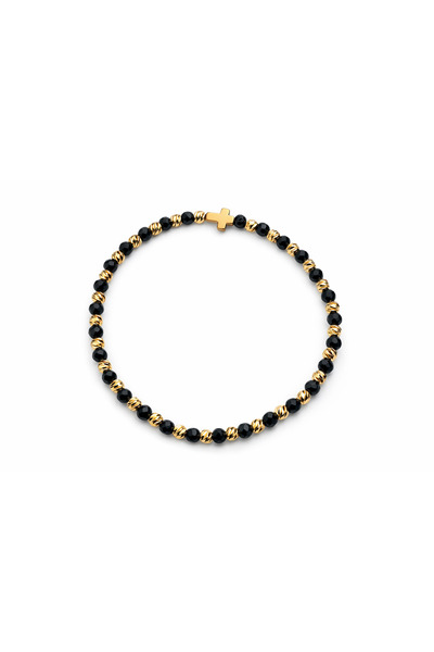 Handmade Bratara de hematita subtire si cu cruciulita aurie