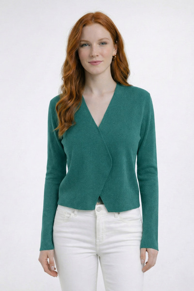 Neden Tekstil Double-Breasted Collar Crop Knitwear Cardigan