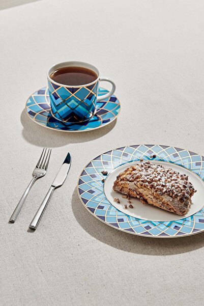 Paşabahçe Atlantic Porselen Pasta Tabağı Mavi Beyaz