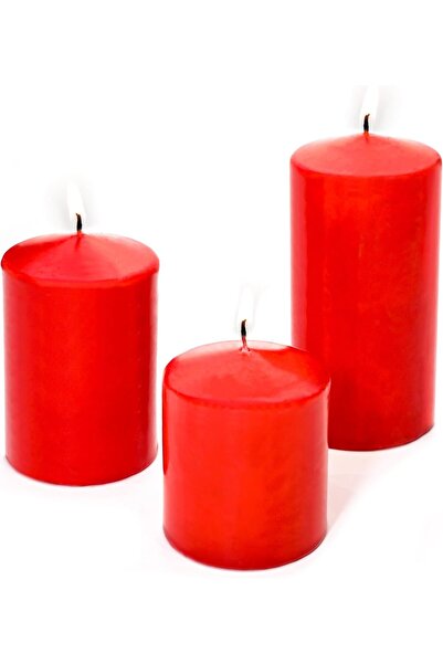 Yıldızan brkshop 3'lü Kırmızı Silindir Mum Seti (5,5 cm-7,5 cm-10 cm) 1232700