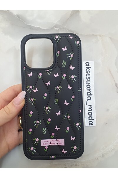 ZB Aksesuarda Moda iPhone 15 Pro Max Uyumlu Kapitone Çiçek Desenli Özel Kutul...