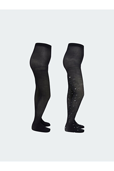 LC Waikiki Black girl's thin pantyhose 2-pack