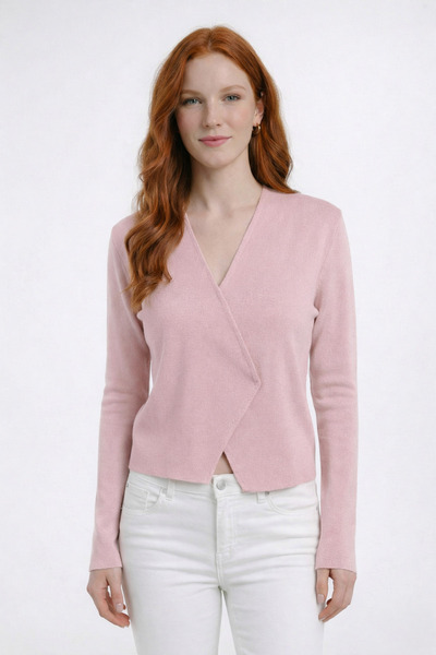 Neden Tekstil Double-Breasted Collar Crop Knitwear Cardigan