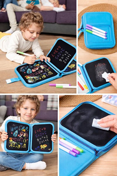 BEYZANA Çocuklar İçin Silinebilir Çizim Defteri 6 Adet Kalem Hediyeli - Bebek...