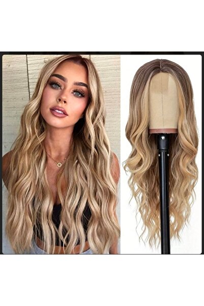 Handmade Rus kumralı dore sarı ombreli uzun hafif dalgalı tül peruk vip kalite