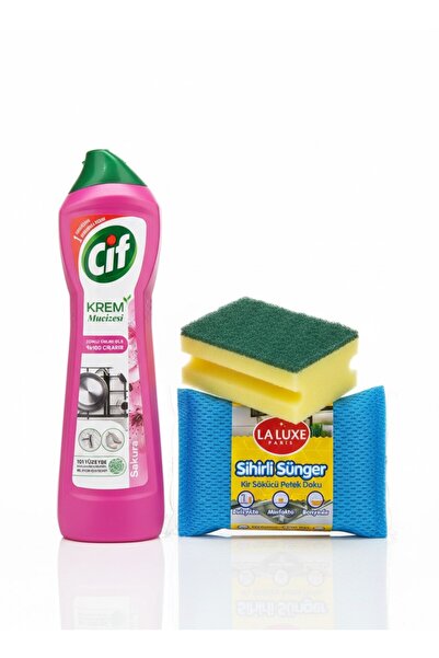 Cif Krem Sakura 500 ml + La Luxe Sihirli Sünger Kir Sökücü + Oluklu Bulaşık S...