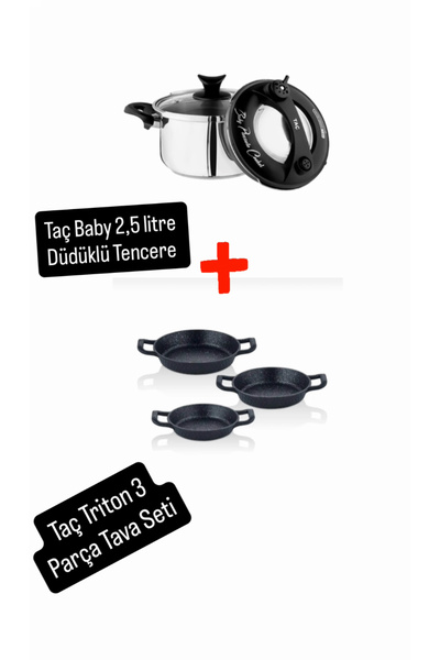 tacev Baby 2,5 L Düdüklü Tencere ve Triton 3 lü Döküm Sahan Setin