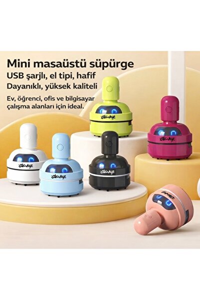 cicish Mini Masa Üstü Süpürge(Koyu Pembe)USB şarjlı,Ev,Öğrenci,Ofis çalışma a...