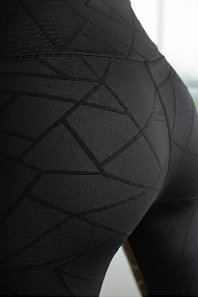 OsmanogluWear Siyah Kadın Geometrik Desenli Dalgıç Kumaş - Yüksel Bel - Topar...