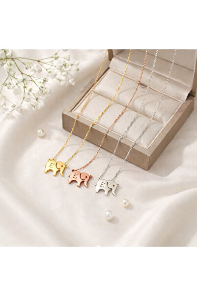 Soleildor 925 ayar Orijinal Gümüş Kişiye Özel Harfli Fil Gümüş Kolye