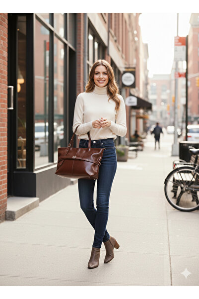 RMY MODA Kemer Detaylı Vegan Deri Büyük Boy Kol ve Omuz Çantası