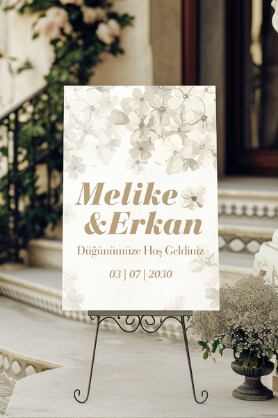 Rabadon Kişiye Özel Düğün Karşılama Panosu - Çiçekli Nişan Nikah Hoşgeldiniz ...