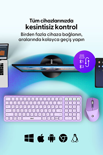 Daxi MK390 Ultimate Slim Combo Kablosuz Bluetooth Klavye Mouse Seti, Scissor-Switch Klavye, Türkçe Q