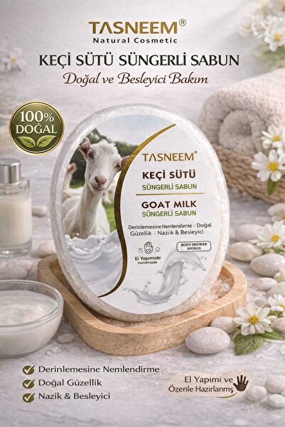 Tasneem Naturals Tasneem Keçi Sütü Süngerli Sabun - %100 Doğal El Yapımı Neml...