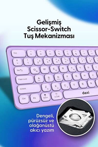 Daxi MK390 Ultimate Slim Combo Kablosuz Bluetooth Klavye Mouse Seti, Scissor-Switch Klavye, Türkçe Q