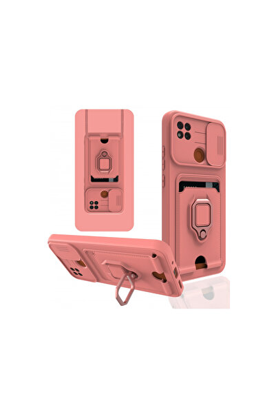 cepmoda Redmi 9C Ring Case - with Neck Strap - Card Holder - Multi-Purpose Co...