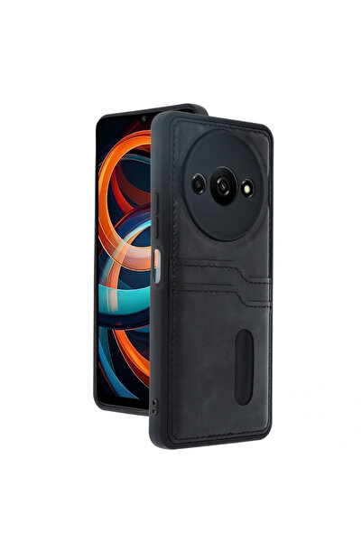 xirshop حافظة جلدية سوداء مع حافظة بطاقة الأعمال سارة لهاتف Redmi A3 4G