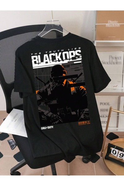 PALPİTO Men's Black Blackops Printed Oversized T-Shirt