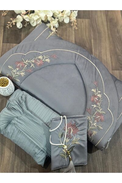 Gerenic Luxury embroidered prayer rug set in gray
