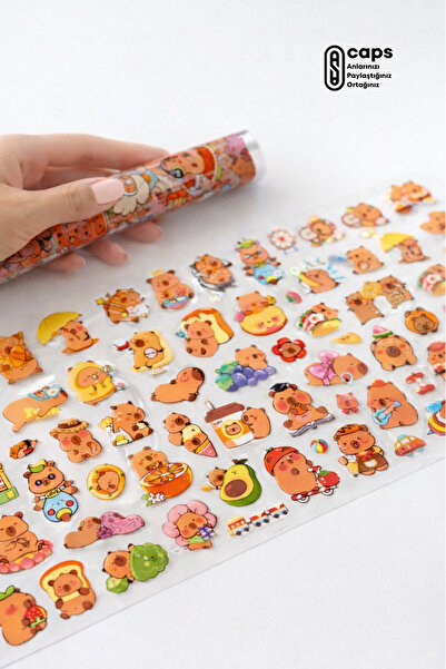 caps office Peste 90 de autocolante transparente cu tematică Capybara - Set d...