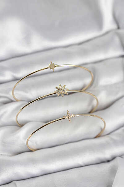 CT STONES Zircon Stone Pole Star Model Gold Color 3-Piece Women's Bracelet Co...