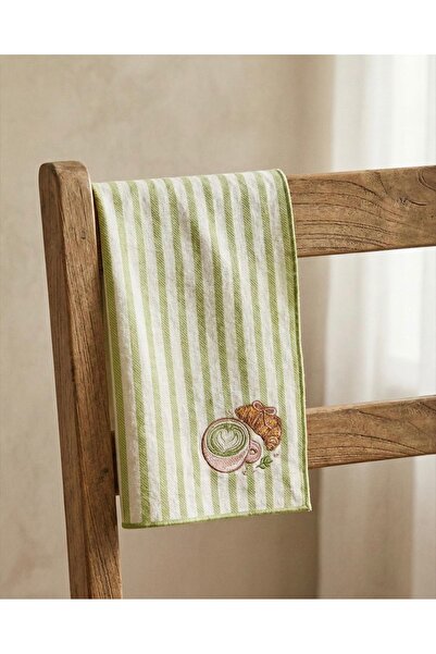 LİONYA DESİGN Matcha & Croissant Embroidered Decorative Hand Towel Single - 1...