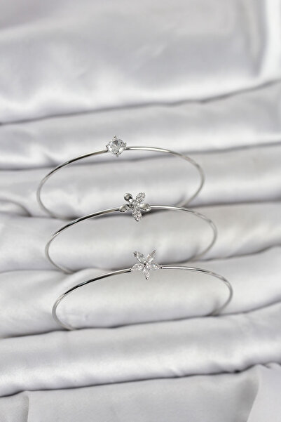 CT STONES Silver Color Zircon Stone Brass 3-Piece Women's Bracelet Combination