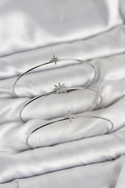 CT STONES Zircon Stone Pole Star Model Silver Color 3-Piece Women's Bracelet ...