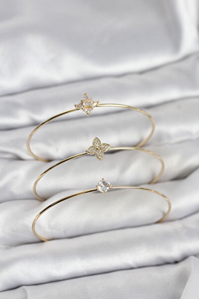 CT STONES Zircon Stone Gold Color Clover Model 3-Piece Women's Bracelet Combi...
