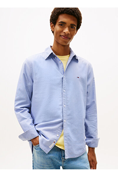 Tommy Jeans Regular Fit Mavi Düz Erkek Gömlek DM0DM22836C5X Mavi Gömlek