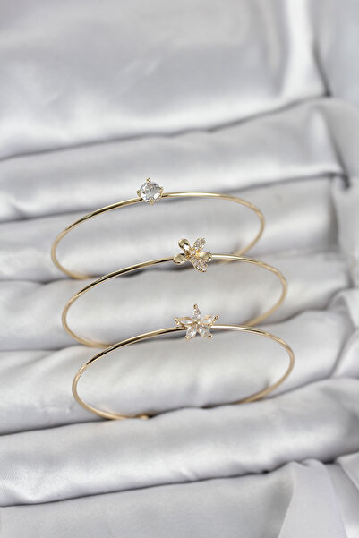 CT STONES Gold Color Zircon Stone Brass 3-Piece Women's Bracelet Combination