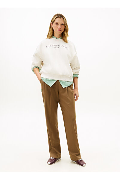 Tommy Hilfiger Ekru Kadın Yuvarlak Yaka Standart Fit Baskılı Sweatshirt CORP ...