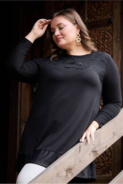 FOR ESRA BIG TREND Women's Plus Size Embossed Tulle Floral Bead Detail Bottom...