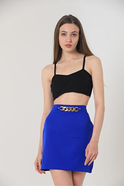 Caddebostan Moda Beli Chain Detailed High Waist Mini Skirt Mini Slim Fit Styl...