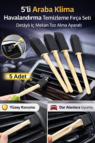 Hane Dostu 5’li Araba Klima Havalandırma Temizleme Fırça Seti – Detaylı İç Me...