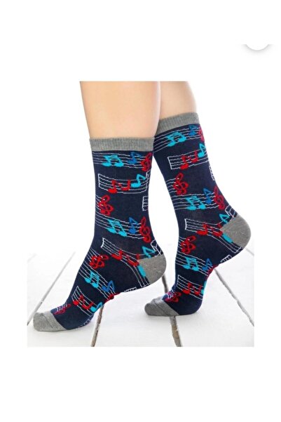 Yuchicly Navy Blue Note Patterned Unisex Socks – Suitable for Daily Outfits