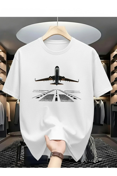 ship master Унисекс тениска с принт на самолет 100% памук Овърсайз тениска с ...