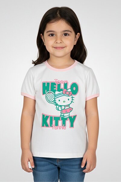 Disney تيشيرت أبيض بأكمام قصيرة مطبوع عليه رسومات هيلو كيتي للأطفال الصغار