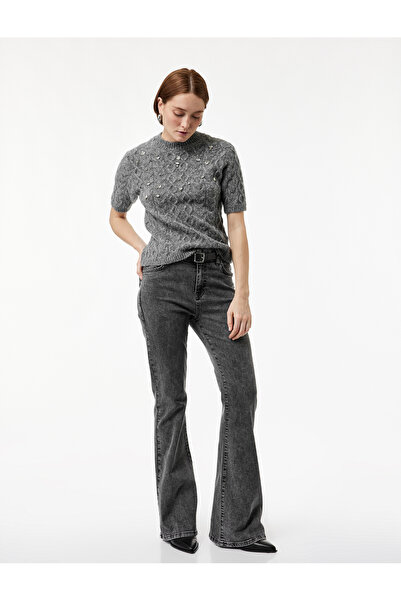 Koton guler rotund Pulover tricotat cu mânecă scurtă, cu aplicații de pietre