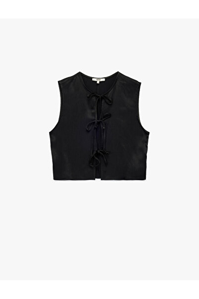 Koton Viscose Fabric Bow Front Tie Detailed Vest