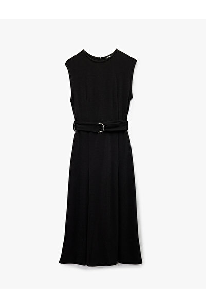 Koton Slim Fit Sleeveless Crew Neck Belted Long Dress