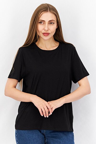Don't Call Me Jennyfer Women Crew Neck Short Sleeve Solid T-Shirt, Black