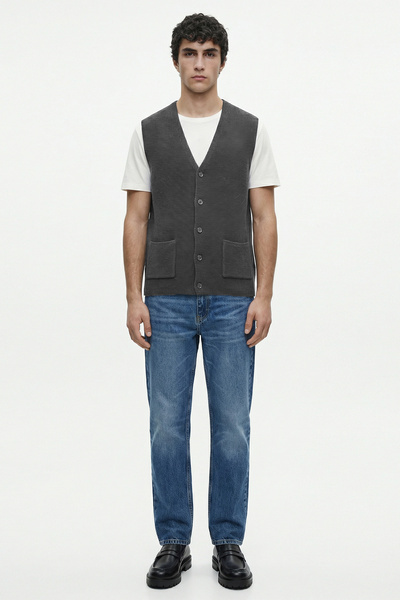 Sementa Double Pocket Wool Knitwear Vest - Anthracite