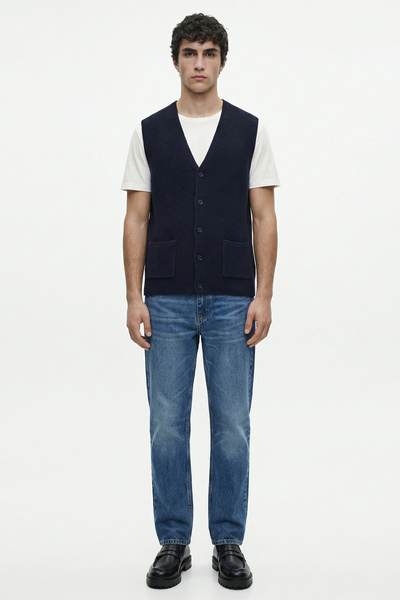 Sementa Double Pocket Wool Knitwear Vest - Navy Blue