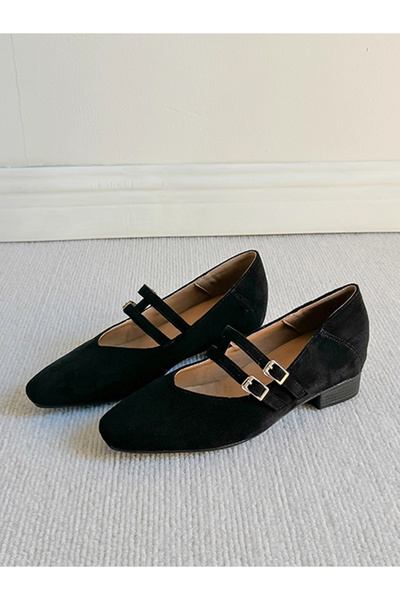 Take Two By Styli Black Solid Buckle Mary Jane Shoes